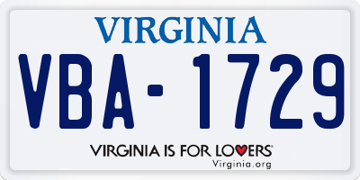 VA license plate VBA1729