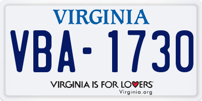 VA license plate VBA1730