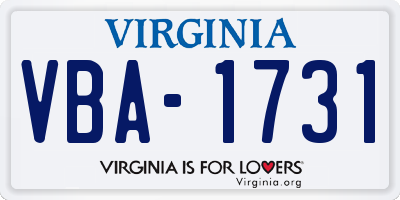 VA license plate VBA1731
