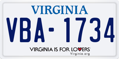 VA license plate VBA1734