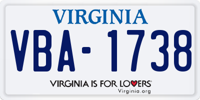 VA license plate VBA1738