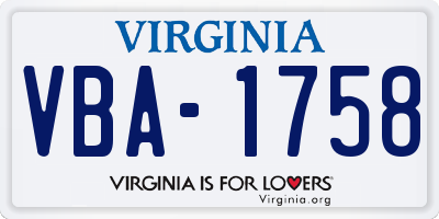 VA license plate VBA1758