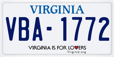 VA license plate VBA1772