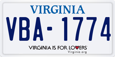 VA license plate VBA1774