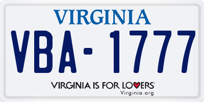 VA license plate VBA1777