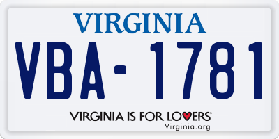 VA license plate VBA1781