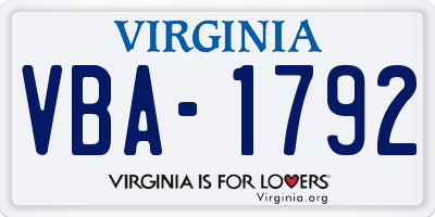 VA license plate VBA1792