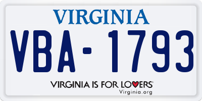 VA license plate VBA1793