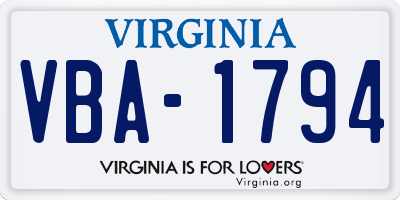 VA license plate VBA1794