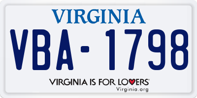 VA license plate VBA1798