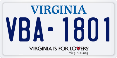 VA license plate VBA1801