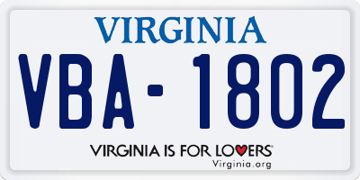 VA license plate VBA1802