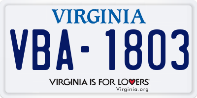 VA license plate VBA1803