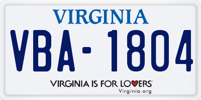 VA license plate VBA1804