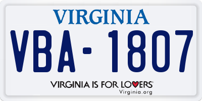 VA license plate VBA1807