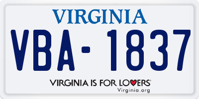 VA license plate VBA1837
