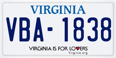 VA license plate VBA1838