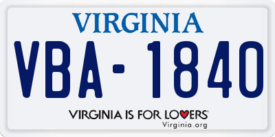 VA license plate VBA1840