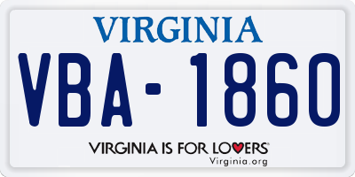 VA license plate VBA1860