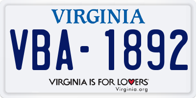 VA license plate VBA1892