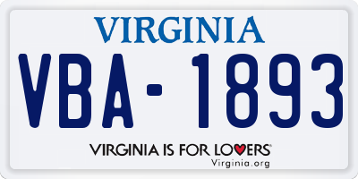 VA license plate VBA1893