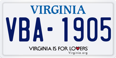 VA license plate VBA1905