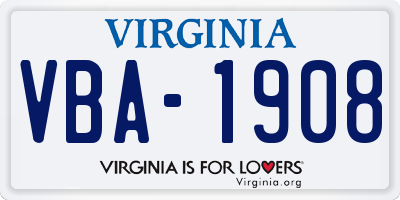 VA license plate VBA1908