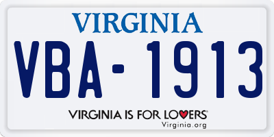VA license plate VBA1913
