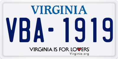 VA license plate VBA1919