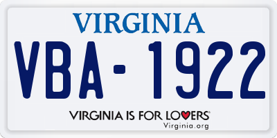 VA license plate VBA1922