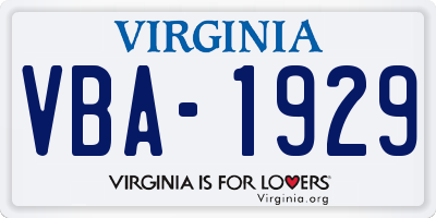 VA license plate VBA1929