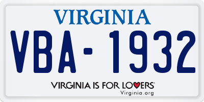 VA license plate VBA1932