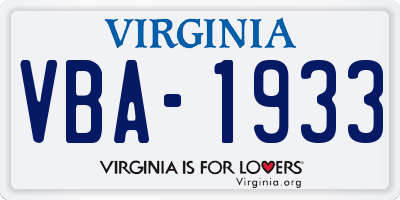 VA license plate VBA1933