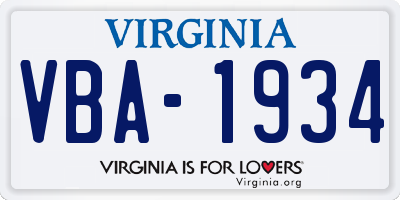 VA license plate VBA1934