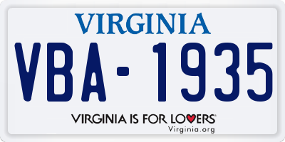 VA license plate VBA1935