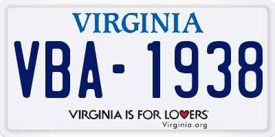 VA license plate VBA1938