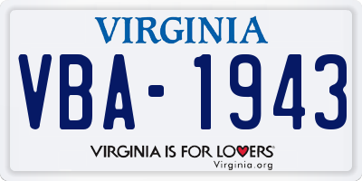 VA license plate VBA1943