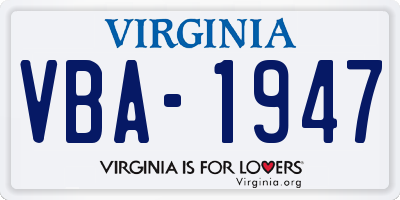VA license plate VBA1947