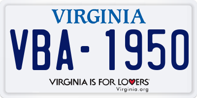 VA license plate VBA1950