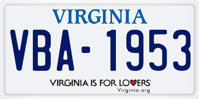 VA license plate VBA1953