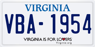 VA license plate VBA1954