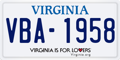 VA license plate VBA1958