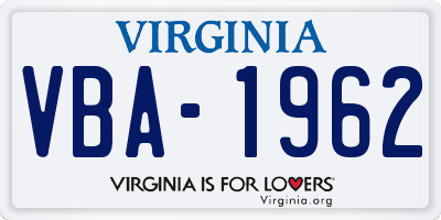 VA license plate VBA1962