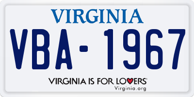 VA license plate VBA1967