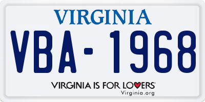 VA license plate VBA1968