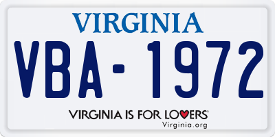 VA license plate VBA1972