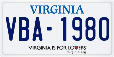 VA license plate VBA1980