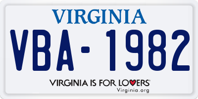 VA license plate VBA1982