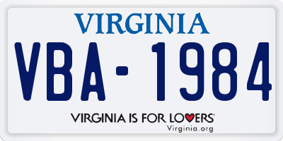 VA license plate VBA1984