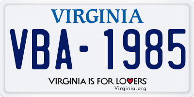 VA license plate VBA1985